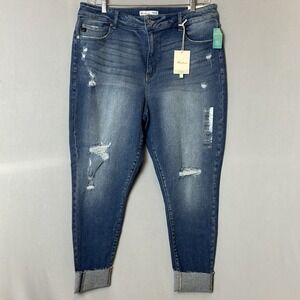 KanCan Jeans Womens 20W 28L Blue Denim Curve High‎ Rise Skinny